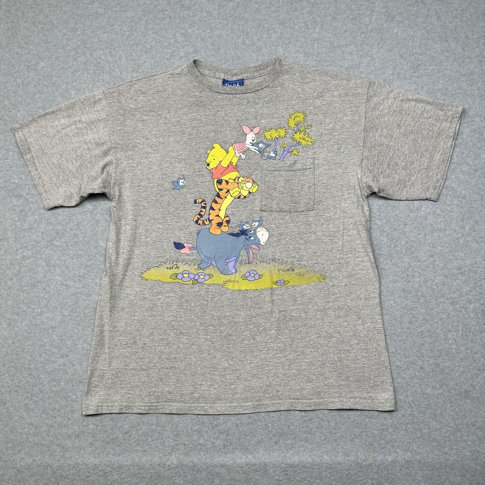 Vintage Winnie the Pooh Shirt Womens Large Gray Disney Tigger Eeyore Piglet 90s